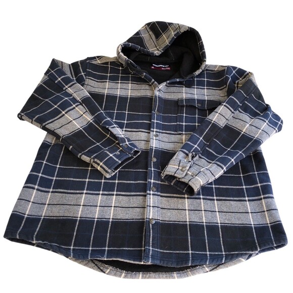 Wolverine DISTRESSED Hoodie XL Plaid Blue Snap Close Long Sleeve Workwear - Picture 5 of 11